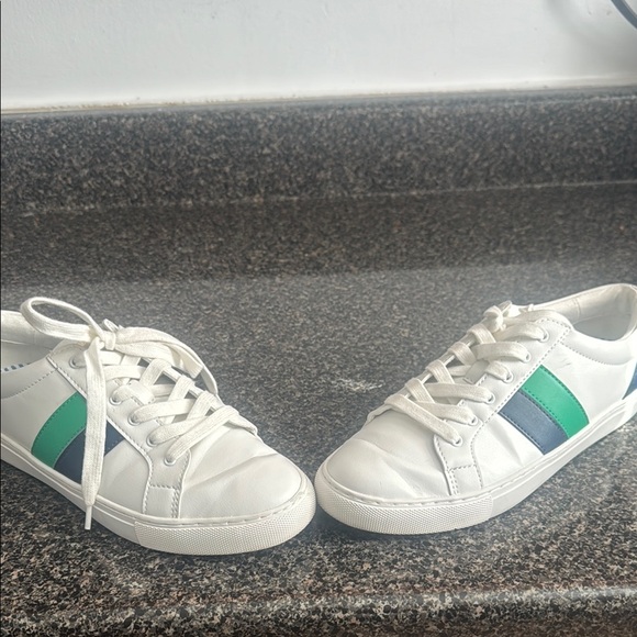JCrew White Sneakers with Green and Blue Stripes - Picture 6 of 10